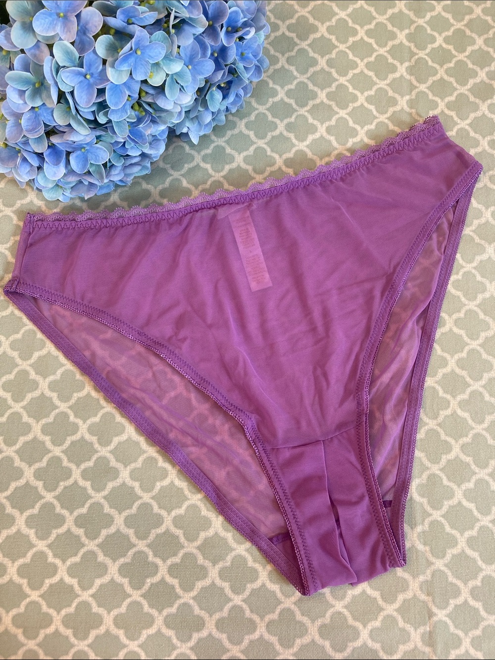 NWOT Savage Fenty Mesh Lavender High Leg Crotchless Bikini 1X